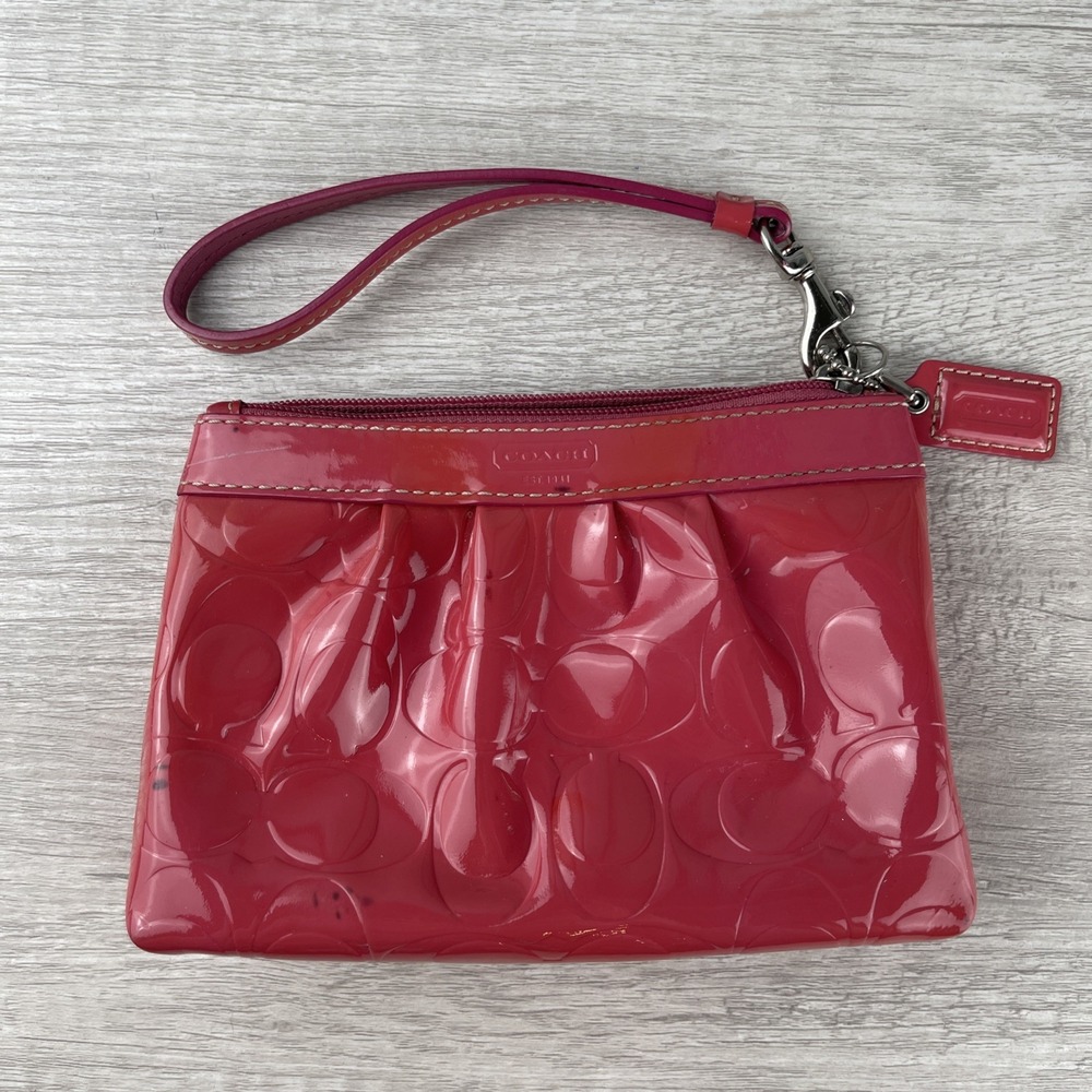 Coach Pink Patent Leather Wristlet Purse Clutch Y2K Shiny Fair